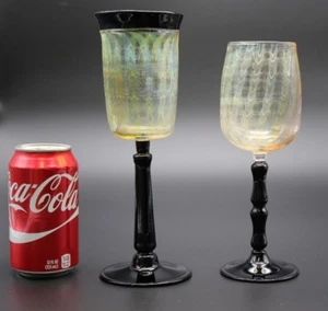 OOAK Elegant WINE Glasses KING & QUEEN Long Stem Custom FUME CRYSTAL Art Glass - Picture 1 of 5