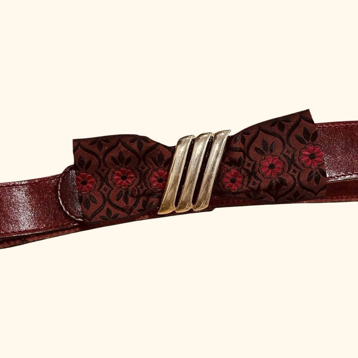 Vintage Olpan Italian Leather Cummerbund Belt Red Silk Bow Gold Hardware Sz S Red Vintage Belt Olpan Signed Belt Gold Buckle Belt Brass  main image 3