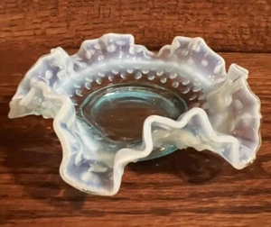 Vintage 6" Fenton Ruffled Edge Hobnail Blue Opalescent Bon Bon Dish - Picture 1 of 4