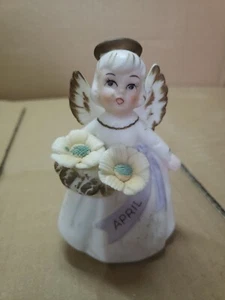 Vtg 1950's Lefton 3332 April Birthday Girl Angel Ceramic Figurine - Picture 1 of 9