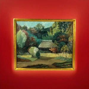 Japanese Vintage Mid Century Landscape Oil Painting, Antique Asian Art Deco - Picture 1 of 17