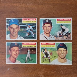 1956 TOPPS BASEBALL Lot- Clem Labine, Andy Pafko, Gene Stephens, Hobie Landrith - Picture 1 of 7