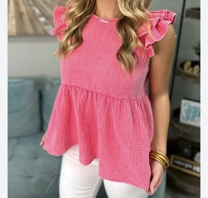 Zenna Women’s Ruffle Sleeve Pink Top Blouse NWT Size Medium - Picture 1 of 9