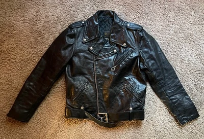 Chaqueta de cuero Brooks vintage para hombre 42 negra motocicleta motociclista garra cinturón años 60 Foto 1 de 4