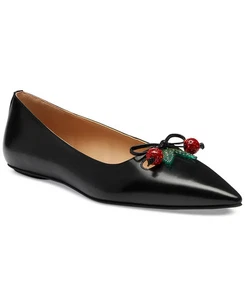 COACH Runway Cherry Flat Shoes Women's Black Leather Pointed Toe - Picture 1 of 6