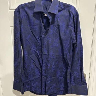 Camisa de vestir para hombre BERTIGO azul y negra preciosa en contraste talla EU 3 US mediana Foto 1 de 4