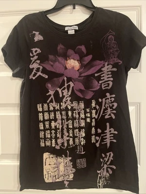 Lucky Brand Womens L Y2K T Shirt Oriental Lotus Asian Tee Japanese Graphic Tee - Image 1 of 4