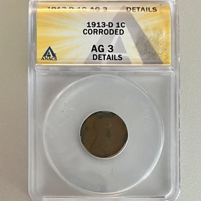 1913-D Lincoln Wheat Penny 1C AG3 Details ANACS - Image 1 of 4