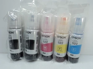 Juego 5 Botellas de Tinta Genuinas Epson 522 (2x Negras) para ET-2720 2800 2803 4700 4800 - Imagen 1 de 1