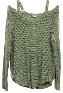 Maurices 0 , XL sweater green open crochet scoop neck cold shoulder long sleeve - Picture 1 of 6