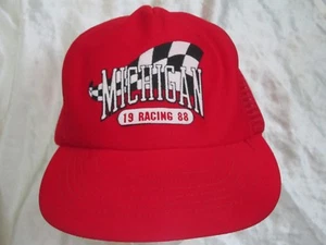 Vintage 80's 1988 Michigan Racing Red Snapback Hat Cap Mesh Trucker - Picture 1 of 4