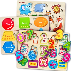 Wooden Puzzles for Toddlers 1 2 3 Year Old | Shapes Numbers Animals - Picture 1 of 8