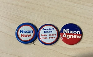 Lotto bottoni vintage 1972 Nixon/Agnew campagna presidenziale (3) Nixon Now - Foto 1 di 2