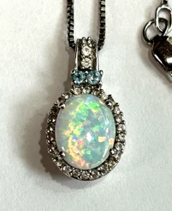 Lovely JWBR Sterling Silver 925 Faux Opal Pendant Box Chain Necklace 19” - Picture 1 of 7