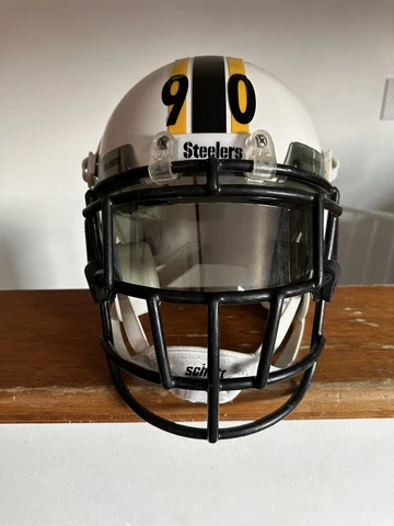 Pittsburgh Steelers Custom WHITE # 90 TJ Watt Full Size Schutt Helmet! Cover