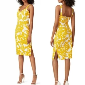 Trina Turk Größe 8 Zile Ringelblume gelb weiß Blumen Rüschenbesatz Midikleid neu mit Etikett - Bild 1 von 14