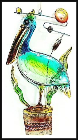 Pelican on a Pier in the Marsh Grasses at Sunset metal/glass Nautical Wall Art Cover