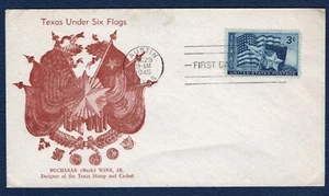 938-11 FDC. 1945 3c Texas, Buchanan Winn Cachet, Open Flap, UA. - Picture 1 of 3