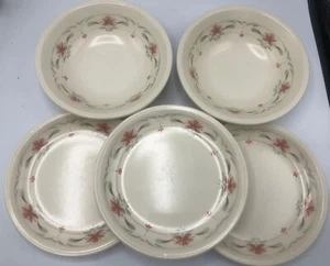 VTG BILTONS STAFFORDSHIRE ENGLAND 3 BREAD PLATES & 2 BOWLS BIL7 PINK FLOWERS - Picture 1 of 8