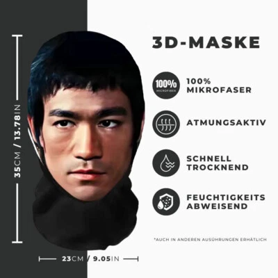 Realistische Bruce Lee 3D-Druck Vollgesichtsmaske – Atmungsaktiv, leicht - Bild 1 von 2