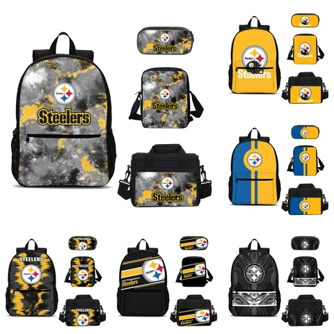 Pittsburgh Steelers School 4PCS Backpacks Set Pen Bag Crossbody Bag Lunch Bag Cover