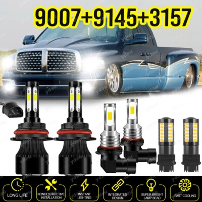 For 2002-2005 Dodge Ram 1500 2500 3500 LED Headlight+Fog Bulbs+Turn Signal Lamp - Image 1 of 4