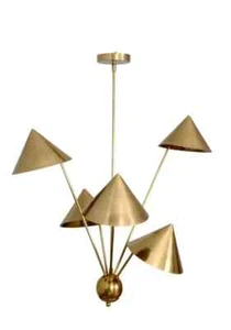 Modern 5 Arm Light Art Deco Raw Brass Chandelier Ceiling Fixture Cone Light - Picture 1 of 6