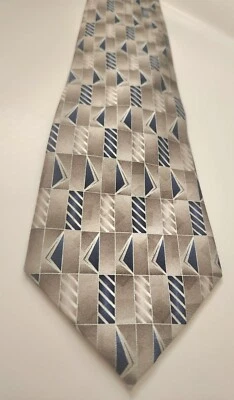 Pierre Cardin Tie Silver with Blue and White Multi-Color Geometric Design  - Image 1 of 4