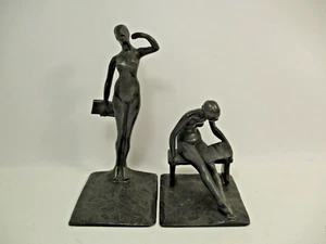 Robert Thew Art Deco Lady Bronze Bookends Pair Vintage Antique - Picture 1 of 12