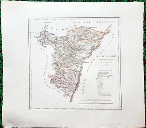 Dépt 67 - Atlas Royaume de France Rare Carte Aquarellée 45x40 cm + Texte - 1824 - Picture 1 of 2