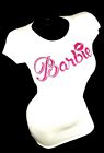 Barbie fitted White Spandex tee with shiny lettering. Barbie or Black Barbie