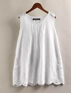 Women Cotton Linen Summer Casual Tops Shirts Embroidered Eyelets Tank Vest Cami - Picture 1 of 7