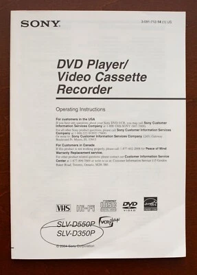 Sony DVD Player/Video Cassette Recorder Instructions - SLV-D550P & SLV-D350P - Image 1 of 2