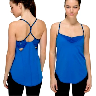 LULULEMON  Running Top Mini Hyper Stripe Baroque Roll Out Tank Racerback Blue 6 - Image 1 of 4