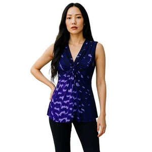 Blusa Kenneth Cole NY Púrpura Sin Mangas Seda Cuello en V Acanalado Torcido Talla Mediana - Imagen 1 de 6