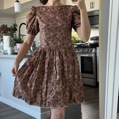 Vintage 60-70s Handmade Floral Cotton Dress – Romantic Cottagecore Treasure - Image 1 of 4