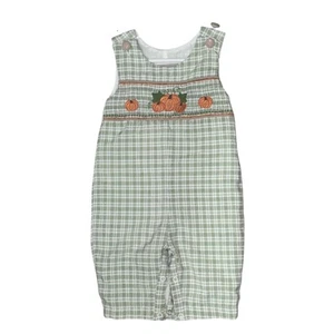 Lil Cactus Smocked Pumpkin Plaid Romper Fall Outfit 3-6M EUC - Picture 1 of 8
