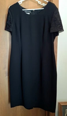 Donna Morgan Black Sheath Dress w/ Short Sheer Shiny Beaded Sleeves Size 14 - Image 1 of 4