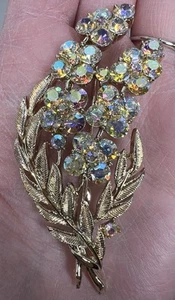 Vintage Coro Signed Borealis Floral Gold Toned Brooch Pin - Picture 1 of 7