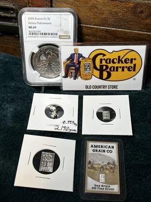 Pristine & Crispy Lot of Silver! 2020 MS69 S1.50, 1g Valcambi, 2g+ Shot, Etc! - Image 1 of 4
