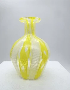 Vintage kleine gelbe Murano Latticino Vase - Bild 1 von 10