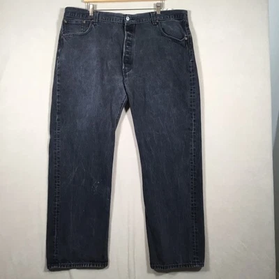 VTG Levis 501 Straight Leg Button Fly Jeans Mens 44x30 Stone Washed Black Biker - Image 1 of 4
