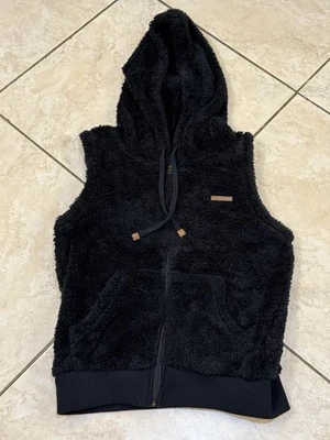 Chaleco con capucha Billabong negro sin mangas mullido polar con cremallera talla XL para mujer Foto 1 de 4