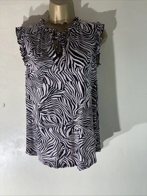 Womens New Look Uk 10 Black Mix Tiger Stripe Sleeveless Stretch Casual Blouse - Image 1 of 4