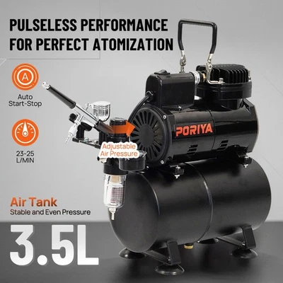 PORIYA Airbrush Compressor Kit Dual Fan Air Tank 3.5L Compressor System Set - image 1 of 4