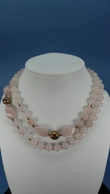 Collar de cuentas redondas Estate Kunzita/Rodocrosita/Piedras preciosas de rodenita 28" Foto 1 de 4