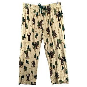 Lazy One Papa Squatch Pajama Pants Mens XXL Tan Bigfoot PNW Cotton Novelty - Picture 1 of 17