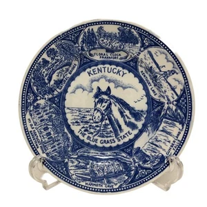 Kentucky Plate Vintage State Souvenir Historic Made Japan Blue Transferware - Picture 1 of 10