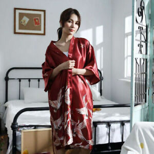 Chinese Traditional Robe Women Silk Nightgown Lady Bathrobe Pyjamas Size M-2XL