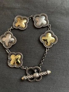 Fili Menegatti Sterling Silver & solid 14k Yellow Gold Clover Bracelet 8.5” - Picture 1 of 6
